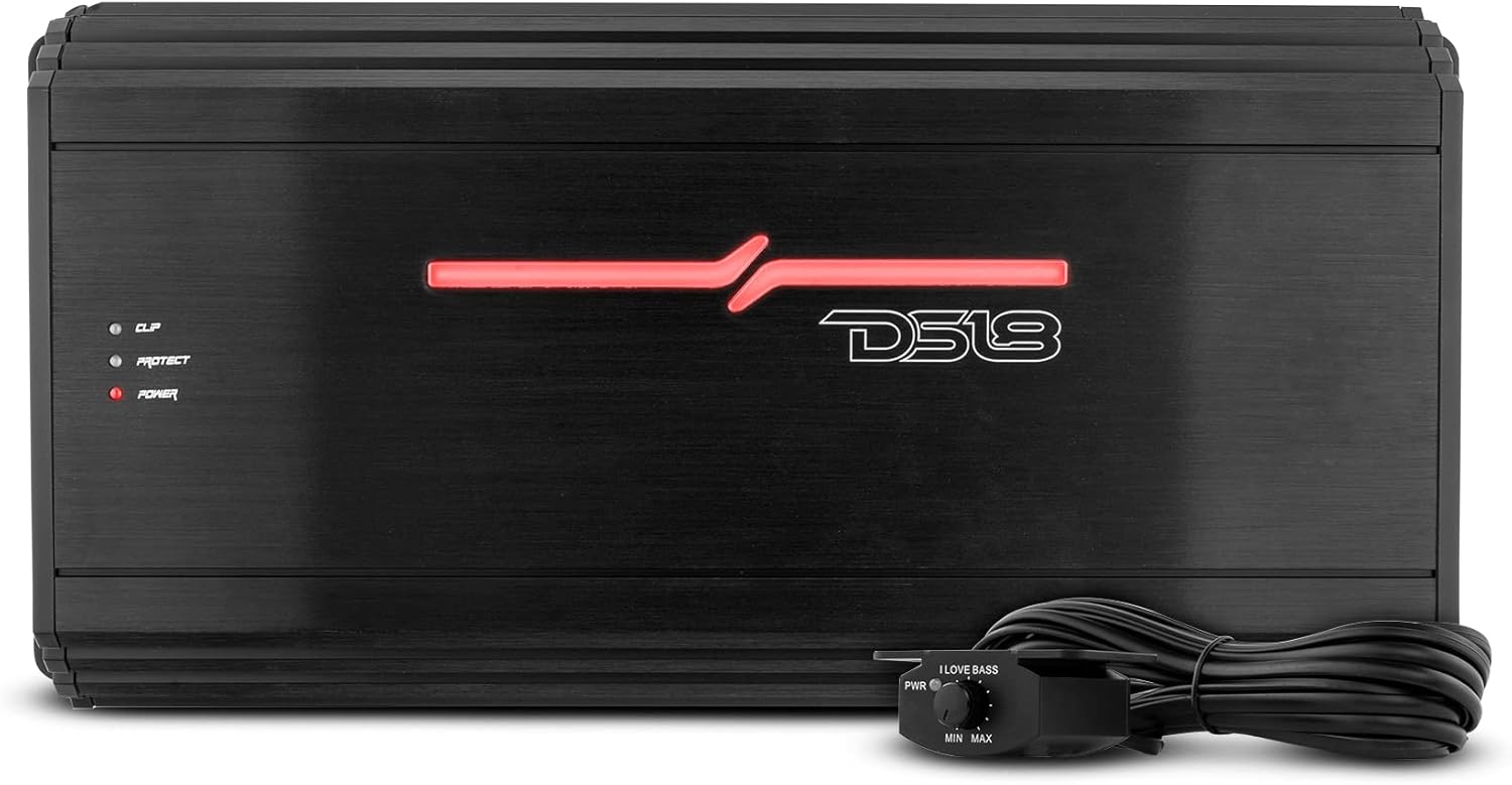 DS18 ZR1500.1D Car Amplifier 1-Channel Digital Class D Subwoofer Monoblock Amp 4500 Watts Max Wattage at 1-Ohm - Adjustable Low Pass & Subsonic Filters with Bass Boost - Remote BASS Knob Included