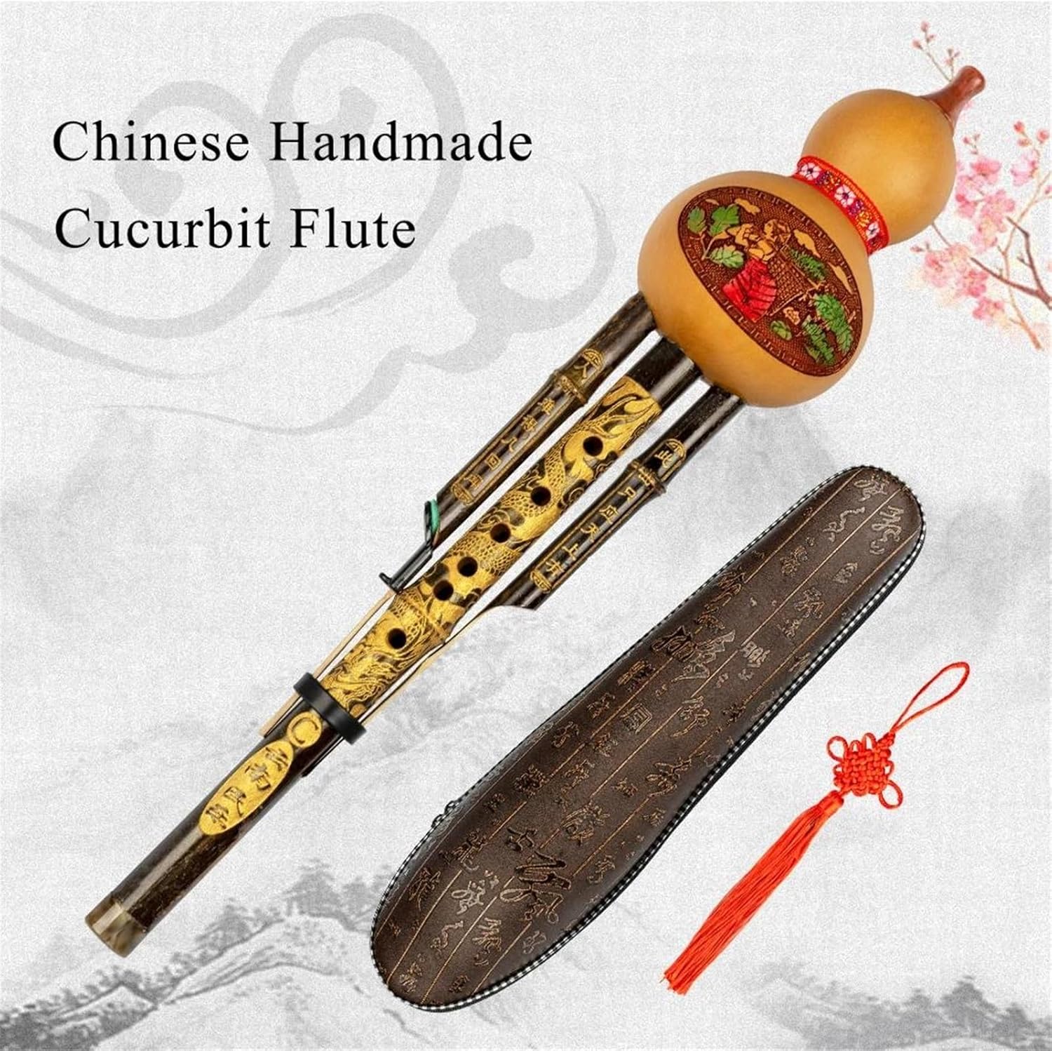 Hulusi Flute Hulusi Flute Mouth Organ C-Major Wind Chamber Reed Instrument Carved Gourd Three Thin Bamboo Pipes Flute