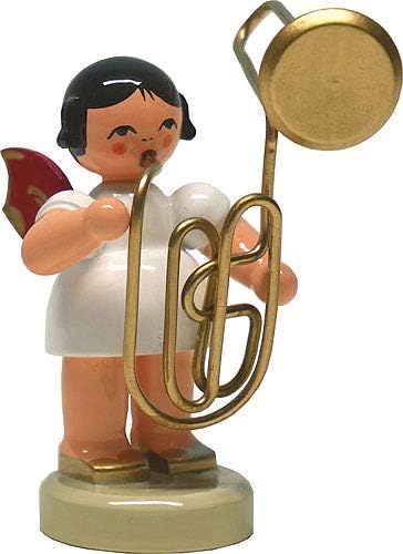 Angel with Contrabass Trombone - Red Wings - Standing - 6 cm / 2.4 inch