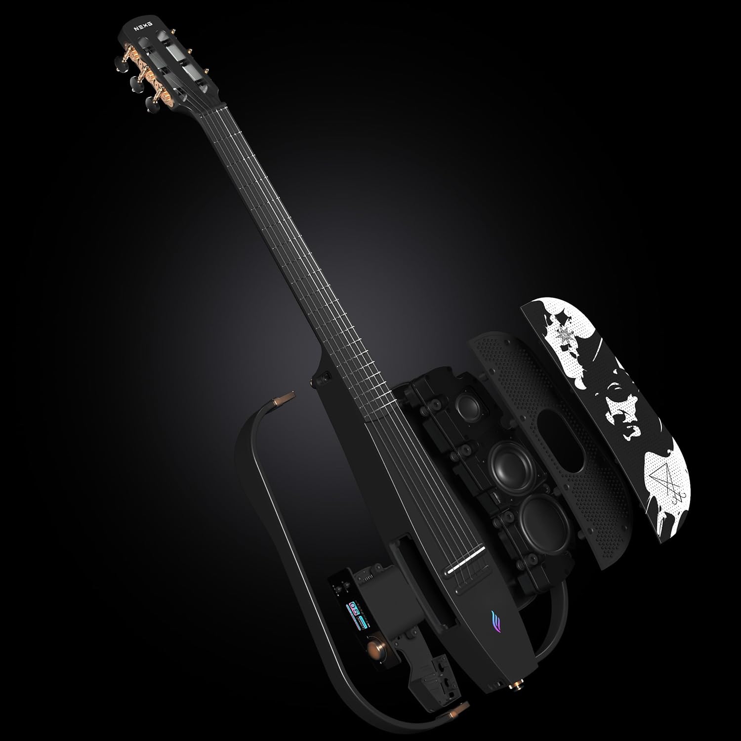 Enya Acoustic-Electric Carbon Fiber Classical Nylon String Travel Guitar NEXG 2N Lucifer Andrea Chiarini Signature with 50W Wireless Speaker, Thickened Gig Bag, Footswitch Pedal, Charging Cable