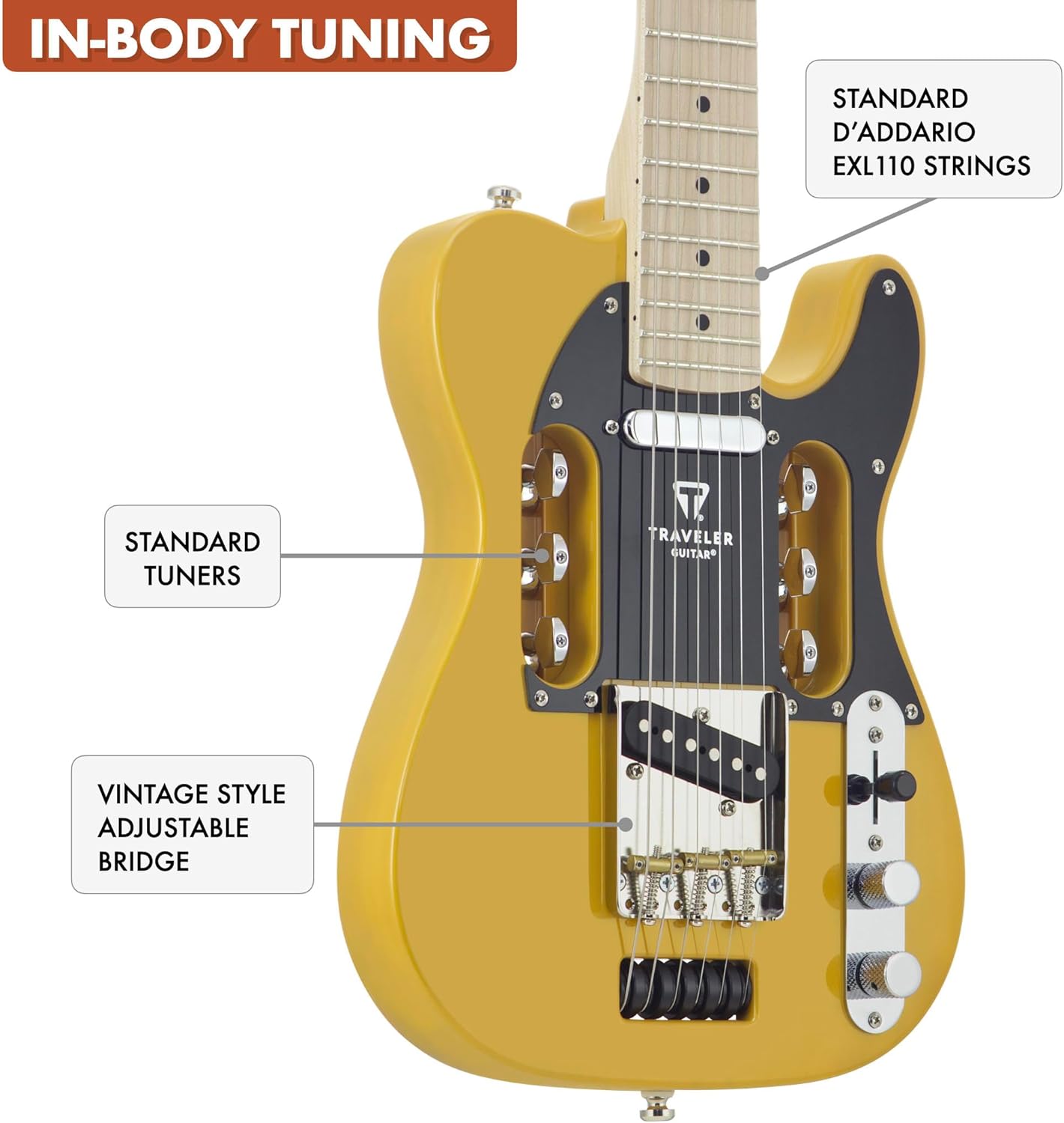 Traveler Guitar EG-3 (Butterscotch Blonde) Electric Travel Guitar | Lightweight, Portable, Headless, Practice Guitar w/Gig Bag