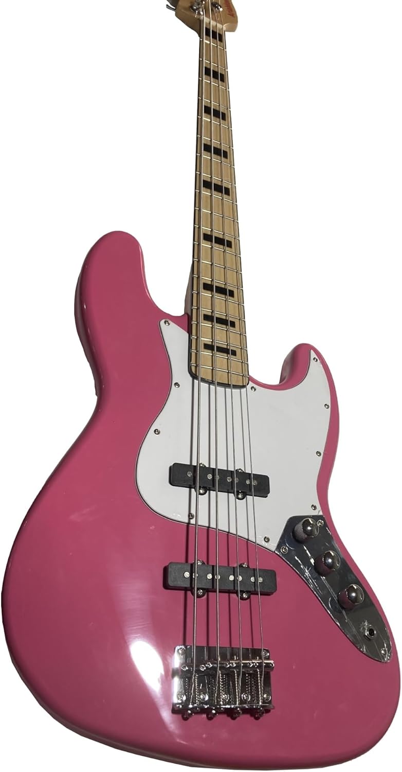 Custom Pink 4 Strings Bass Electric Guitar Basswood Body Maple Neck Inlays Black Block Glossy Finish