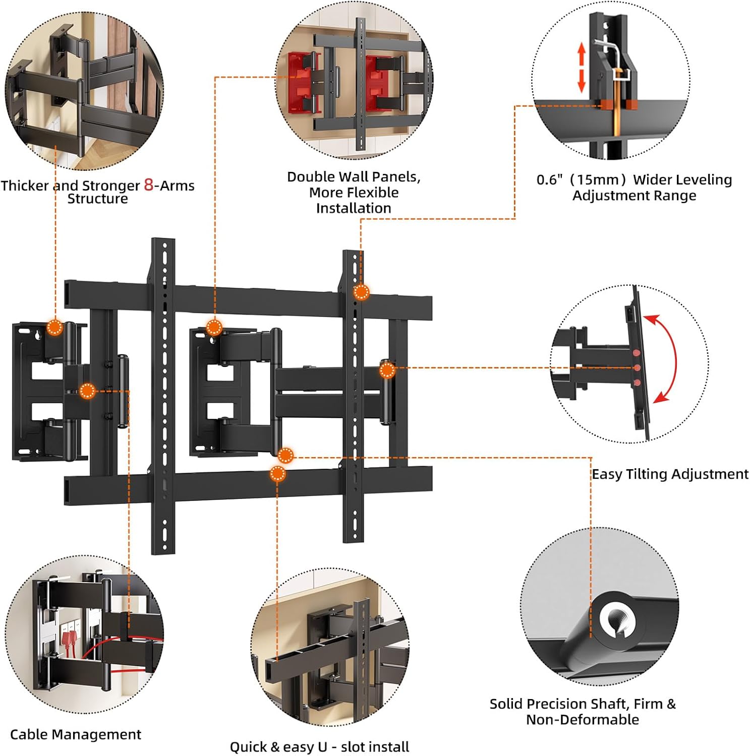 TV Wall Mount for 85 86 90 98 100 105 110 115 116 120 inch, Full Motion Corner TV Bracket for 55-120 inch LCD/LED/OLED Screen TVs Hold up to 298 lbs, Max VESA 800x600mm, Black, DY862