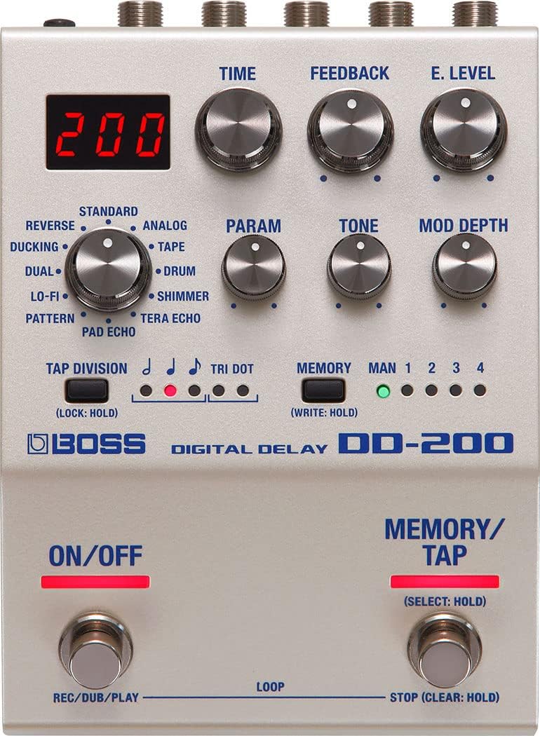 Boss DD-200 Digital Delay Bundle with Gearlux Power Supply, Instrument Cable, Patch Cable, and Picks