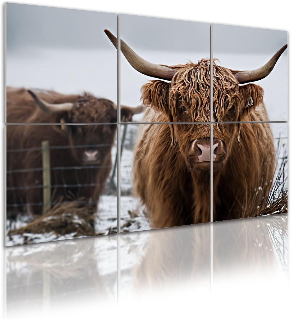 6 Pack Art Acoustic Panels Self Adhesive Some Highland cows feeding hay Decorative Soundproof Wall Panels Sound Absorbing Panel 48