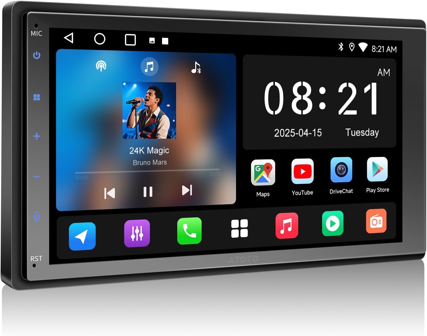 7 Inch Android Double-DIN Car Stereo, Wireless CarPlay & Wireless Android Auto, 1280 * 720P IPS Touchscreen in-Dash GPS Navigation, WiFi/Bluetooth/USB Tethering, 2G+32G, Mirror Link