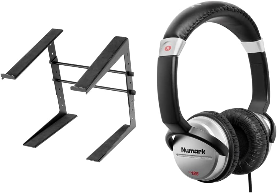 OnStage LPT5000 Laptop Computer Stand, Black & Numark HF125 | Ultra-Portable Professional DJ Headphones with 6ft Cable, 40mm Drivers for Extended Response & Closed Back Design for Superior Isolation