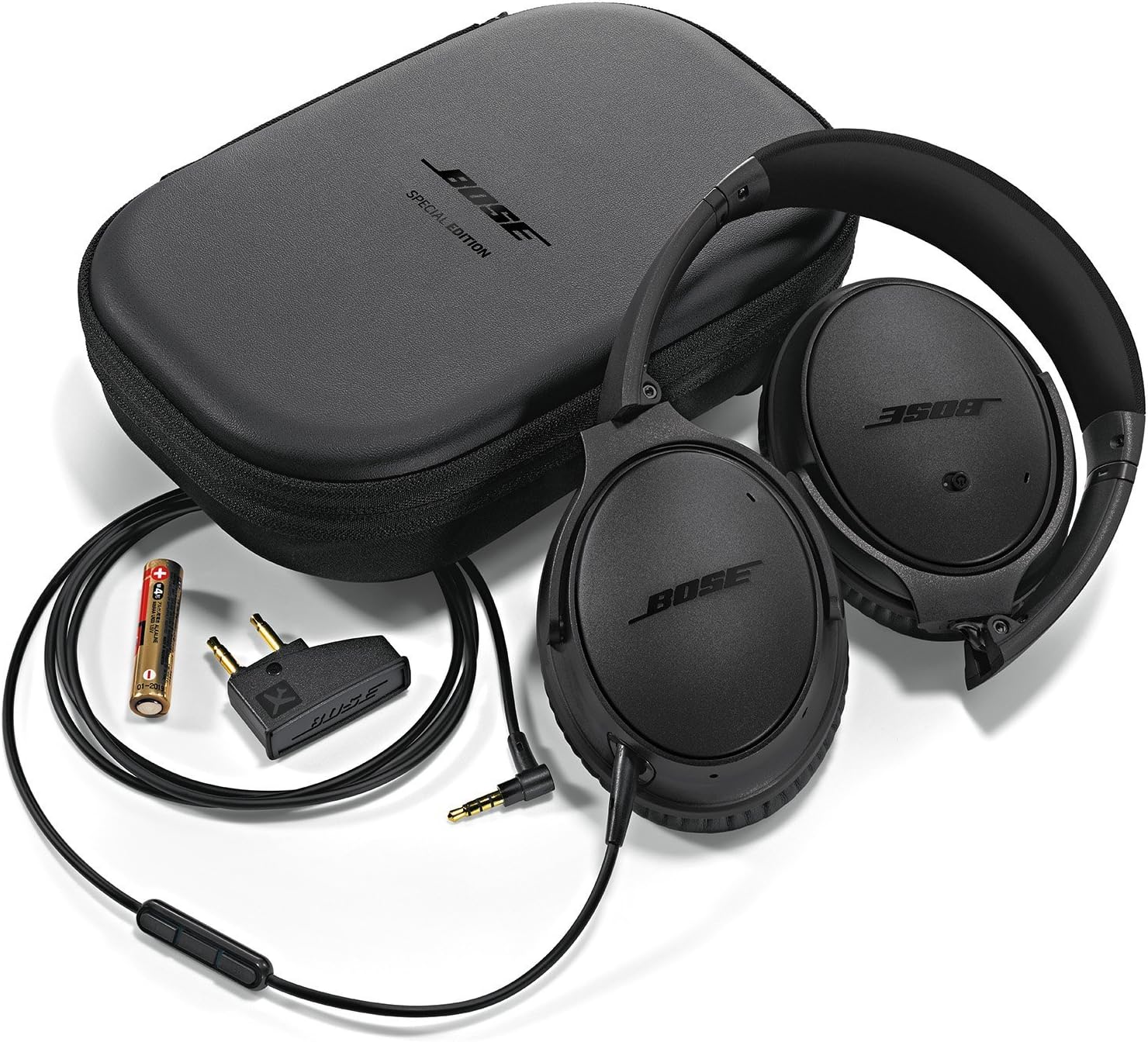 Bose QuietComfort 25 Acoustic Noise Cancelling Headphones for Apple Devices, Triple Black (wired, 3.5mm) (Renewed)