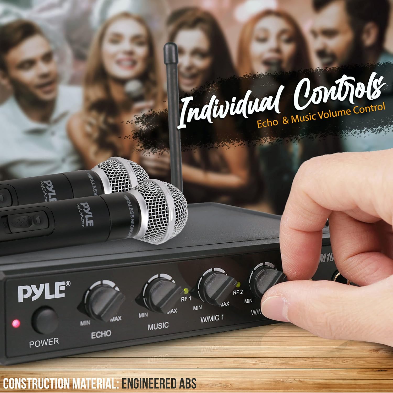 Pyle Wireless Karaoke Microphone System - Portable Audio Sound Mixer Receiver Set w/Dual Mic Setting, Two Handheld Mics, 3.5mm AUX & RCA Cord - for DJ Sound, Home Party, & Theater - PDKWM102UM