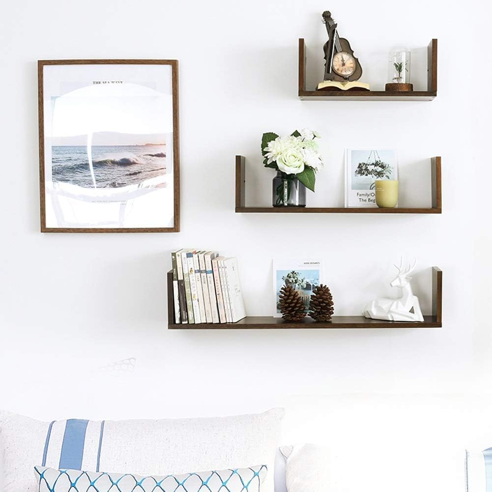 JOCHEN Wall Shelves Floating Shelves Wall Mount Set of 3, Rustic Art Decorative Display Ledges for Living Room/Bedroom/Bathroom/Farmhouse, Wood Wall Shelves (Color : Brown, Size : Set of 3)