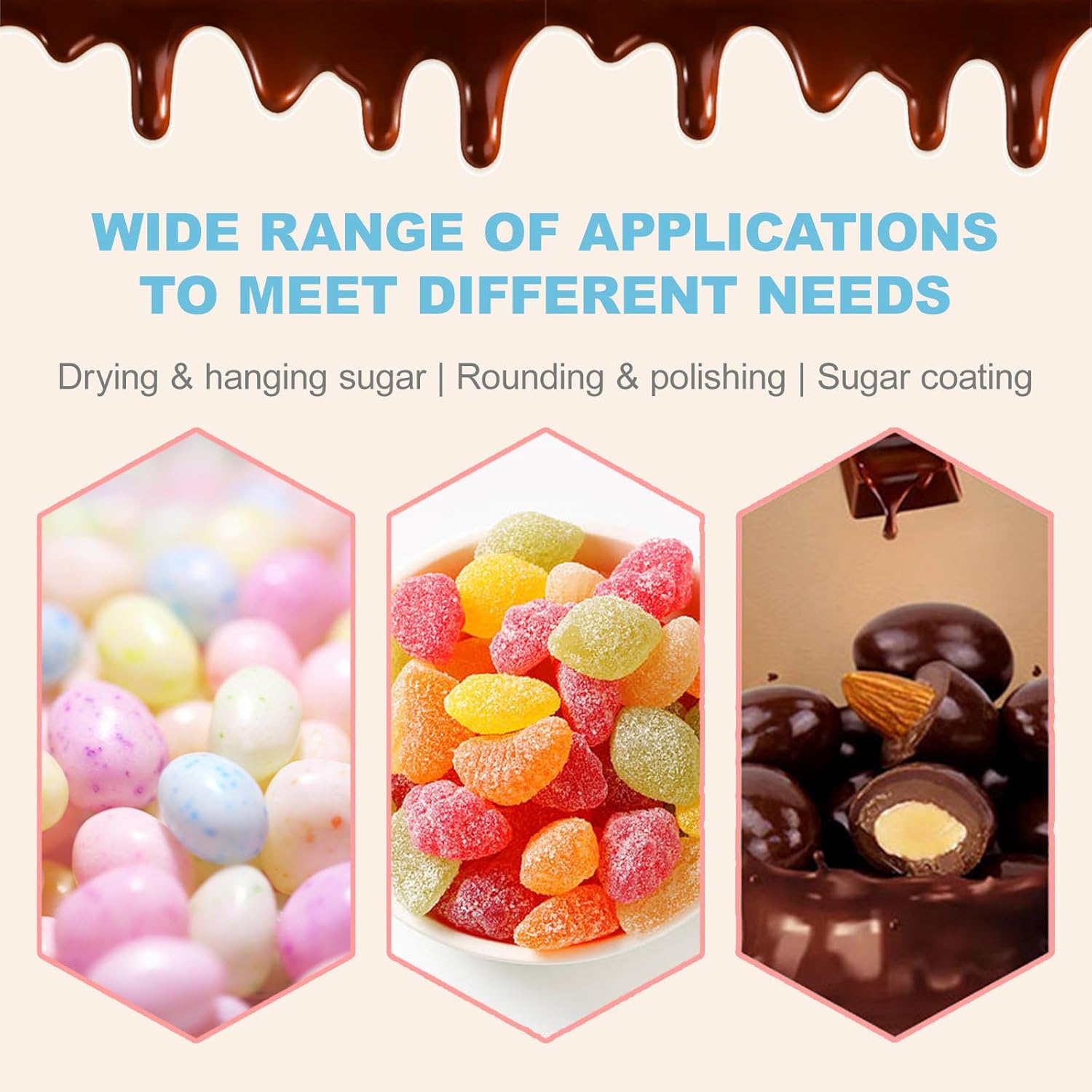 Sugar Coating Chocolate Polishing Machine | Electric Nuts&Food Drum Mixer | Chocolate Panning Machine | Stainless Steel Pot Body 320mm & Output:1-3kg/Time & Adjustable Angle/Speed