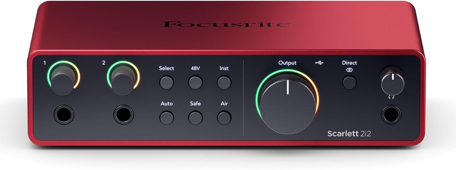 Audiosavings Bundle: Rockville PRO-M50 SR Studio Headphones+Detachable Coil Cable+Case+Extra Ear Pad Bundle with Focusrite Scarlett 2i2 4th Gen Studio Recording USB Audio Interface+Software (2 Items)