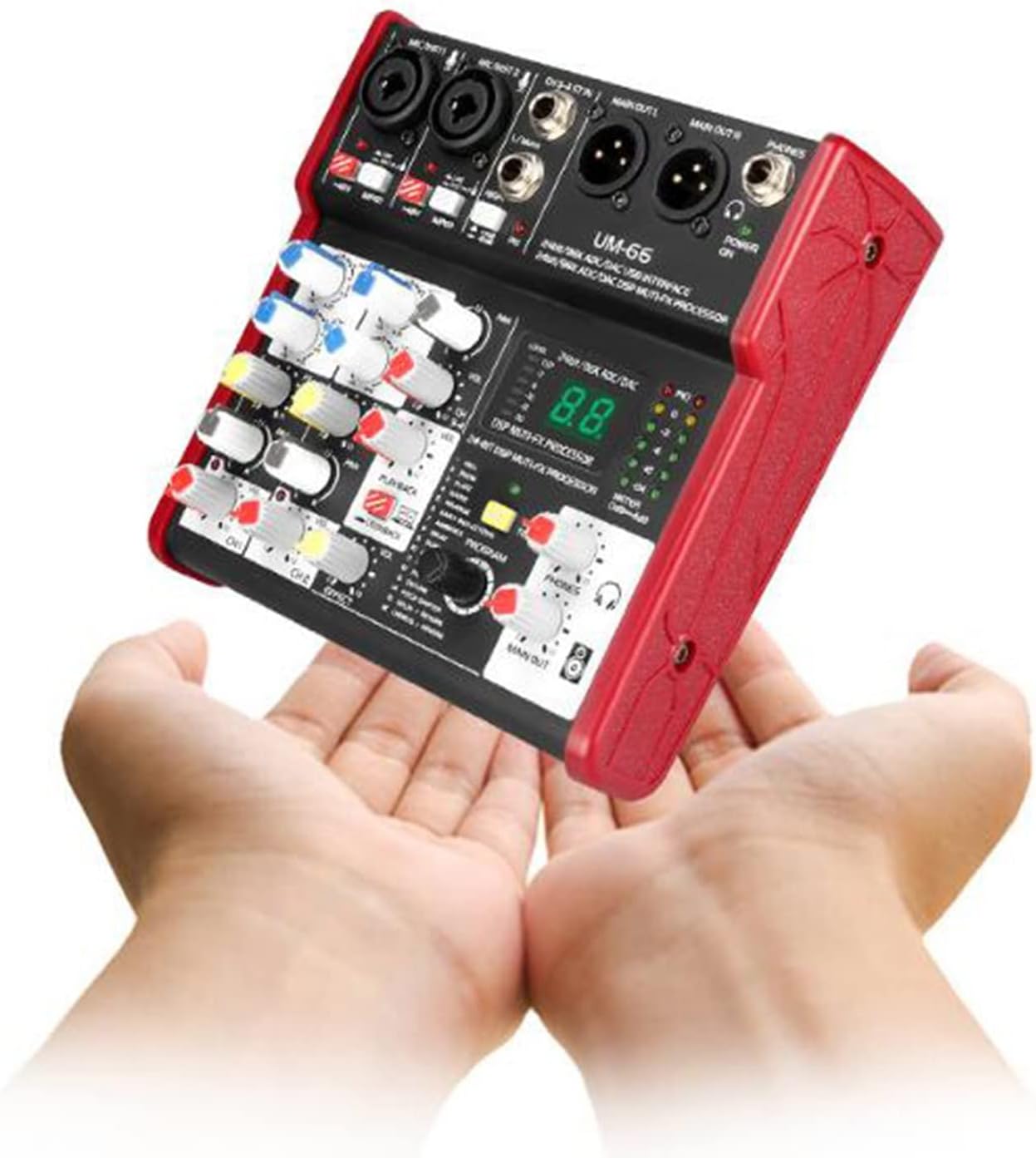 4-Channel Mixer Sound Card Audio Mixing Console Built-in 16 Effects with USB Audio Interface Supports 5V Power Bank