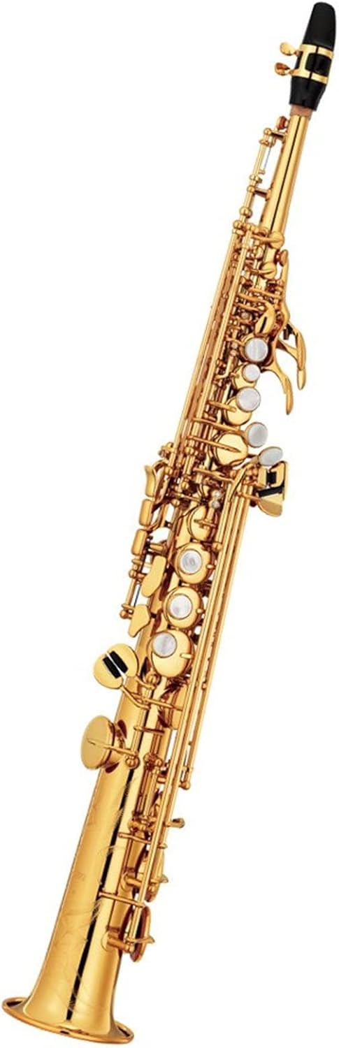 Brass Straight Bb Flat Sax Saxophone Woodwind Instrument Natural Shell Key Carve Pattern with Carry (Color : 1)