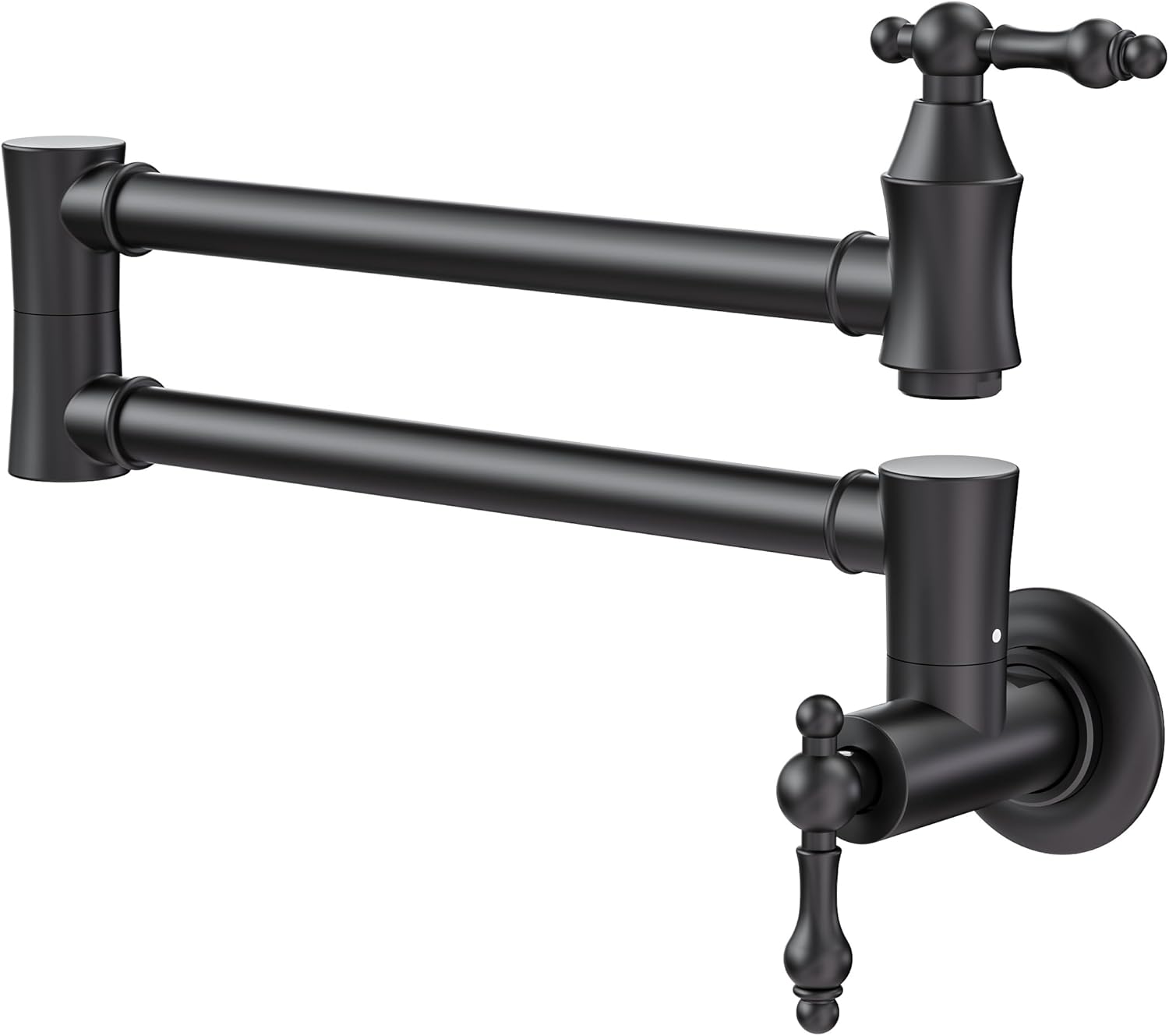 Brass Pot Filler Faucet Black: Wall Mount Commercial Pot Filler with Double Joint Swing Arms - Traditional 2 Handle Kitchen Pot Faucet Over Stove