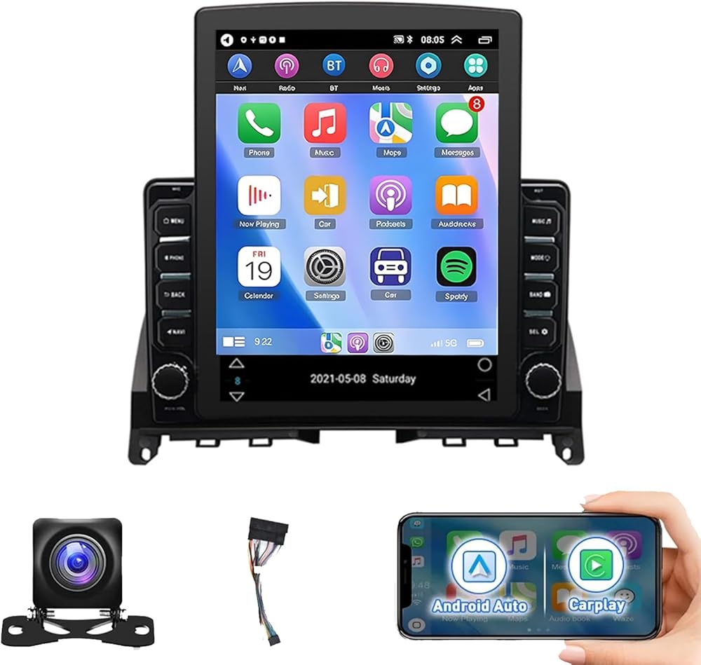 Car Stereo for Benz W204 S204 C300 2007-2010,9.7 Inch Android 14 Double Din Car Radio with Carplay & Android Auto, in-Dash Navigation Radio with BT Mirror Link WiFi FM Radio & Backup Camera-2+32G