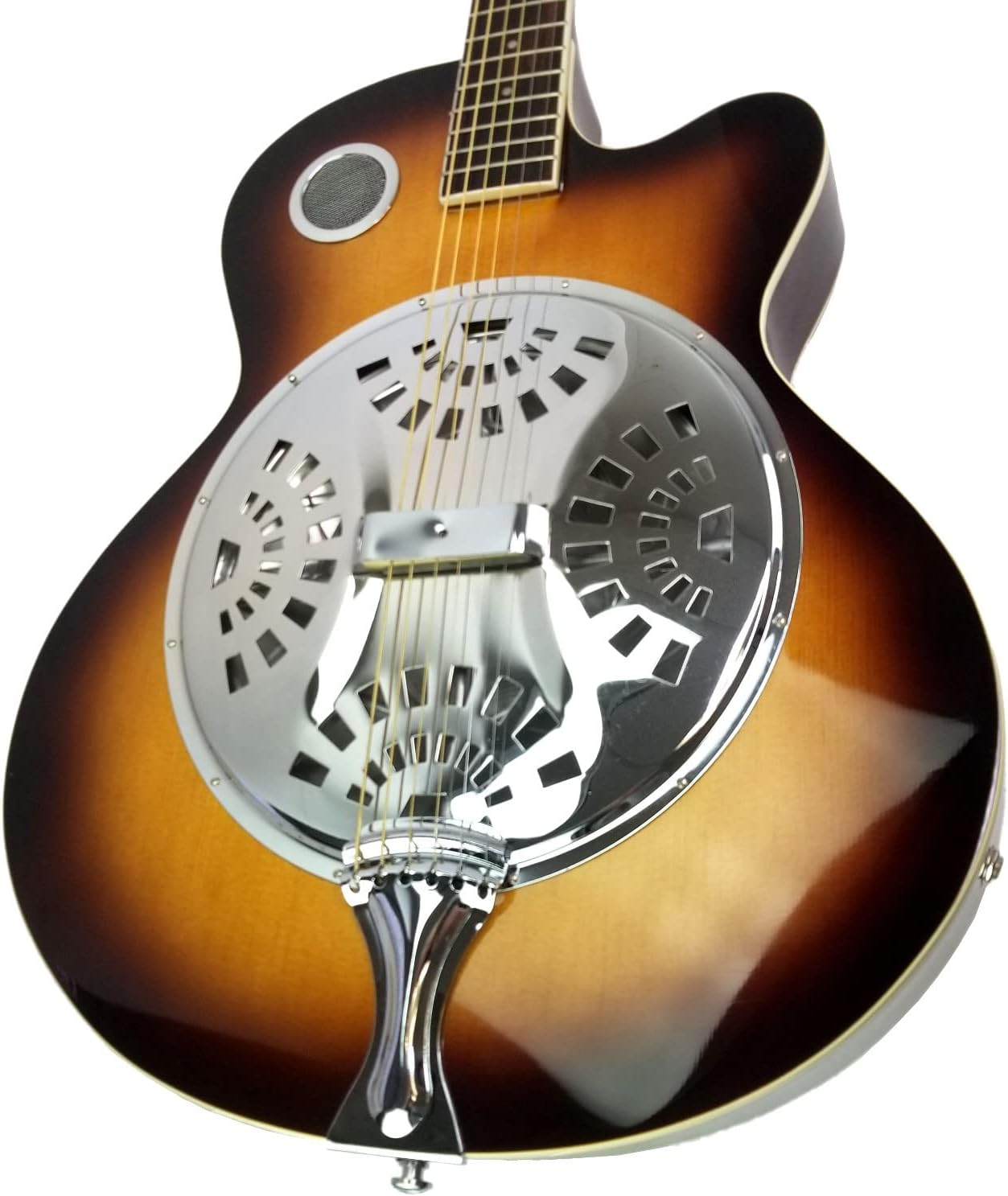 Acoustic Electric Guitar Sunburst Mahogany Traditional Resonator with Built-in Pre Amplifier, Steel Strings
