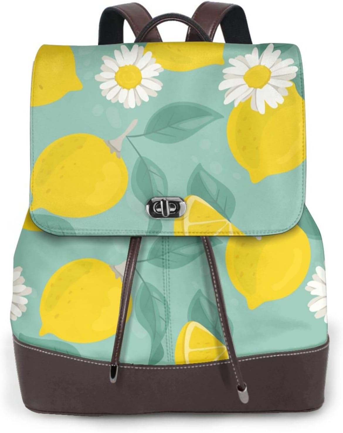 Lemons Chamomile Flowers And Leaves for Womens Backpack Purse Microfiber PU Anti-theft Large Fashion Designer Travel Bag Ladies Shoulder Bags