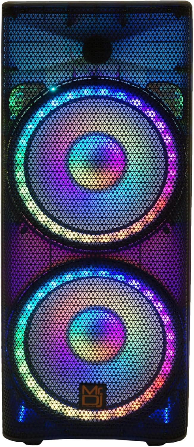 Mr. Dj PBX6500LED Prime Professional Dual 15” 3-Way Full-Range Powered/Active DJ PA Live Sound Loudspeaker
