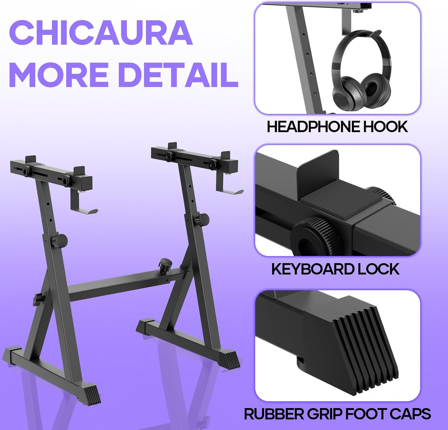 Piano Keyboard Stand, Z Style Adjustable and Portable Heavy Duty Keyboard Stand Supports up to 450lbs, Compatible with 54-88 Key Weighted Digital/Electric Pianos for Adults, Kids