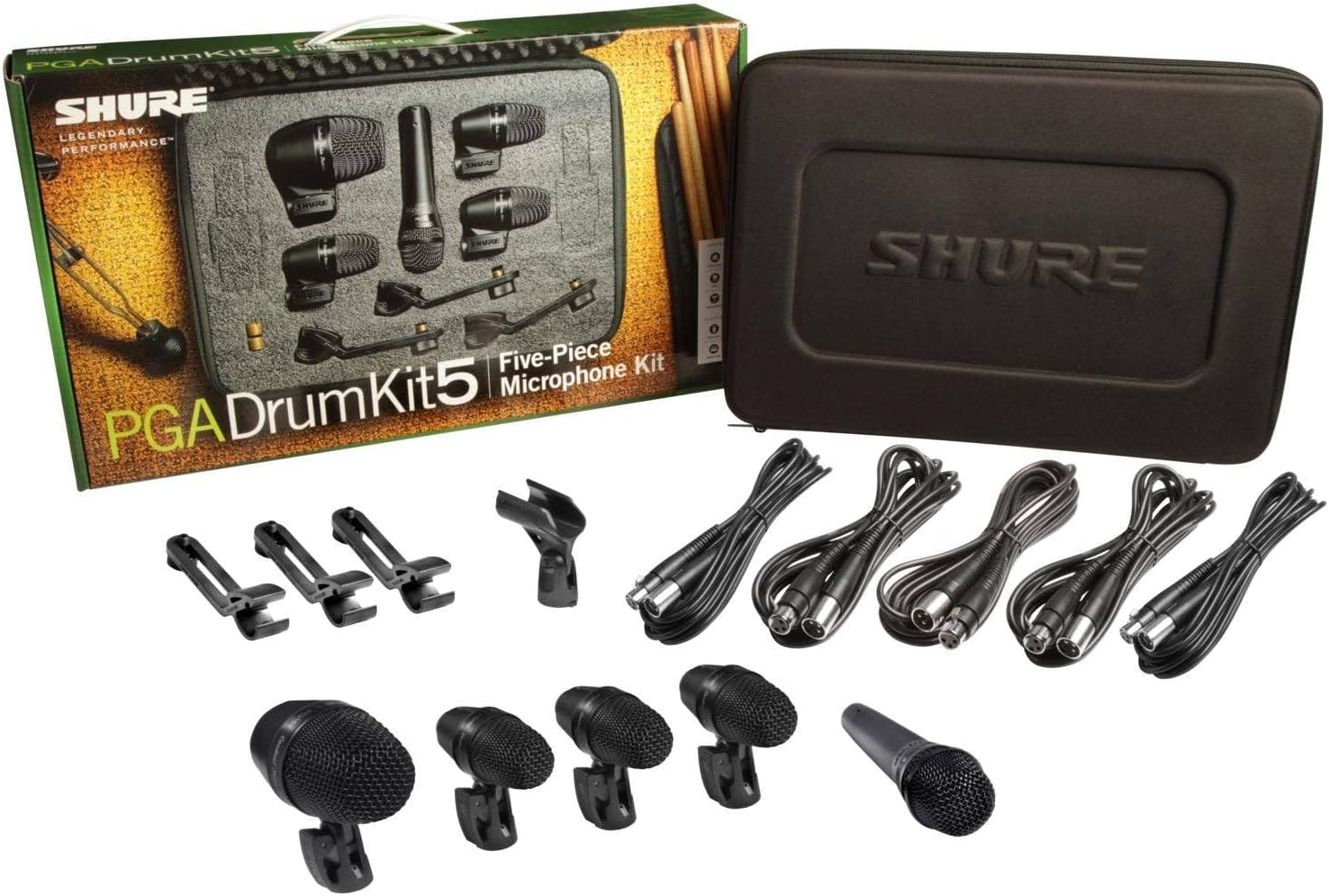 Shure PG ALTA 5-Piece Drum Microphone Kit for Performing and Recording Drummers - Includes Mics, Mounts and Cables with Options for Kick Drum, Snare and Tom (PGADRUMKIT5)