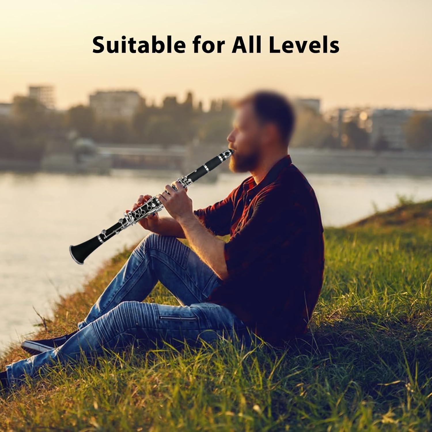 Bb Clarinet ABS Binocular With 10 Reeds, Cleaning Cloth, Gloves, Screwdriver, Bracket, Handbag, Cleaning Brush - Professional Ebonite Woodwind Instrument for Beginner Student