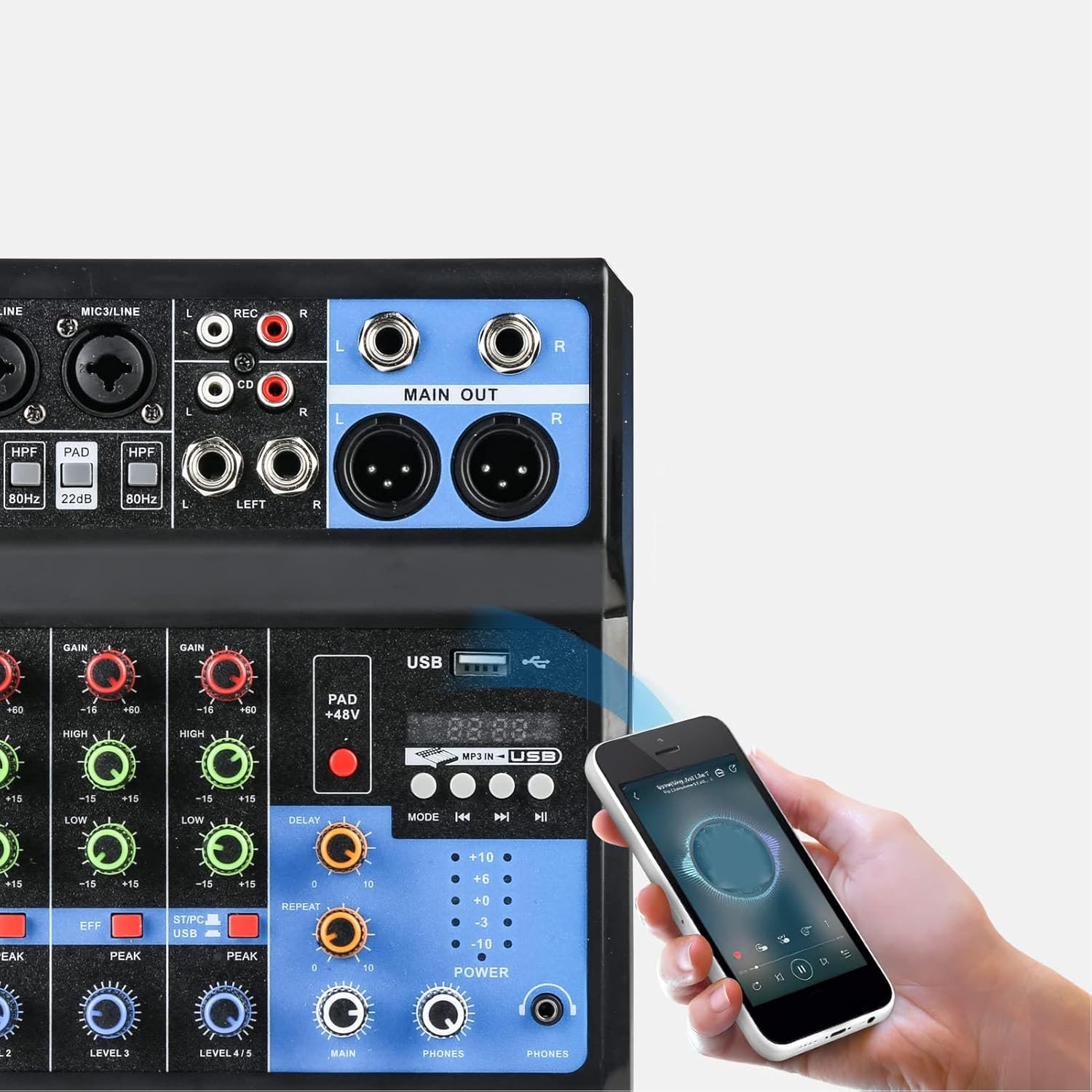 5 Channels DJ Mixer, Metal Material Sound Board Console with Playback USB Compatibility for Mixing and Recording, Small and Lightweight for Music Production (US Plug)
