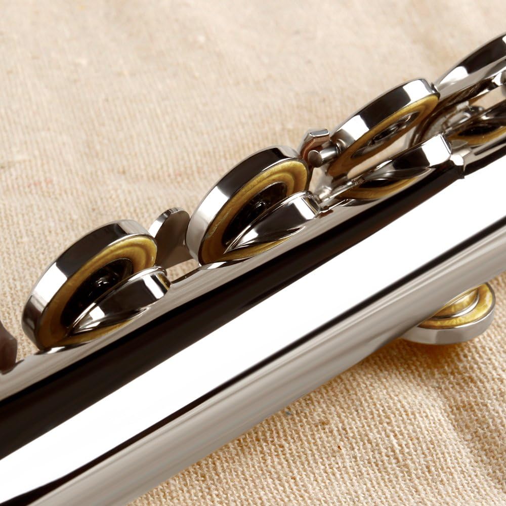MoonAngel Silver Nickel Plated 17 Hole C Key Flute, Woodwind Instrument, Silver Color