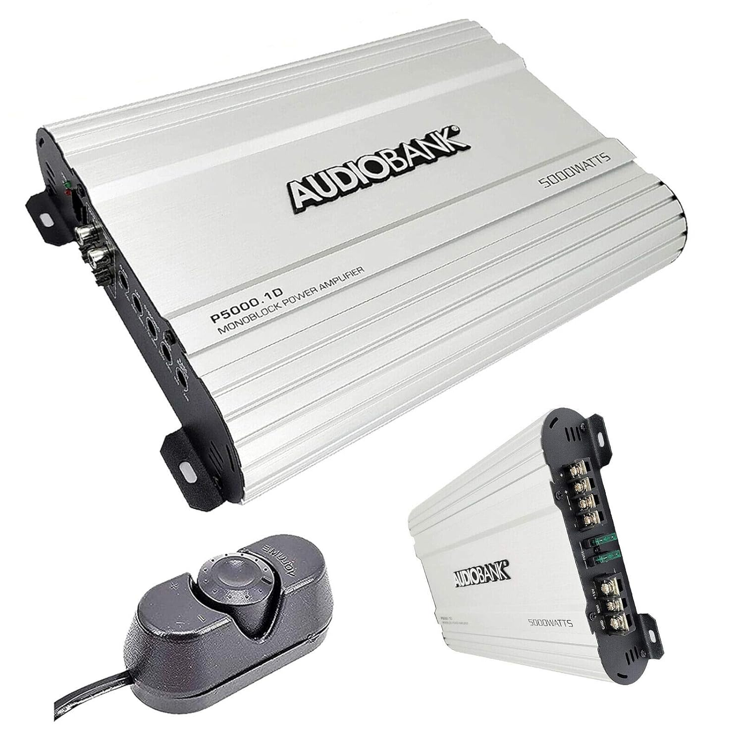 Audiobank P5000.1D Monoblock Car Audio Amplifier with 5000 Watts Maximum Output Power 2/4 Ohm Stable Remote Subwoofer Control Tri-Mode Operation 90 dB Channel Separation