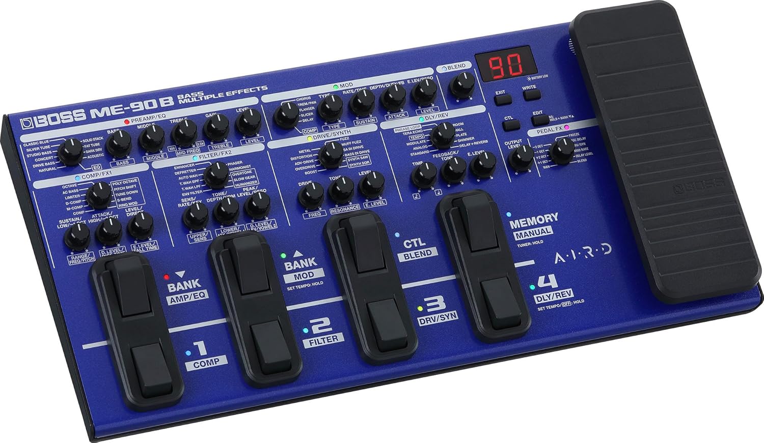 Boss ME-90B Bass Multi-Effects Bundle with Gearlux Instrument Cable, Patch Cable, and Picks