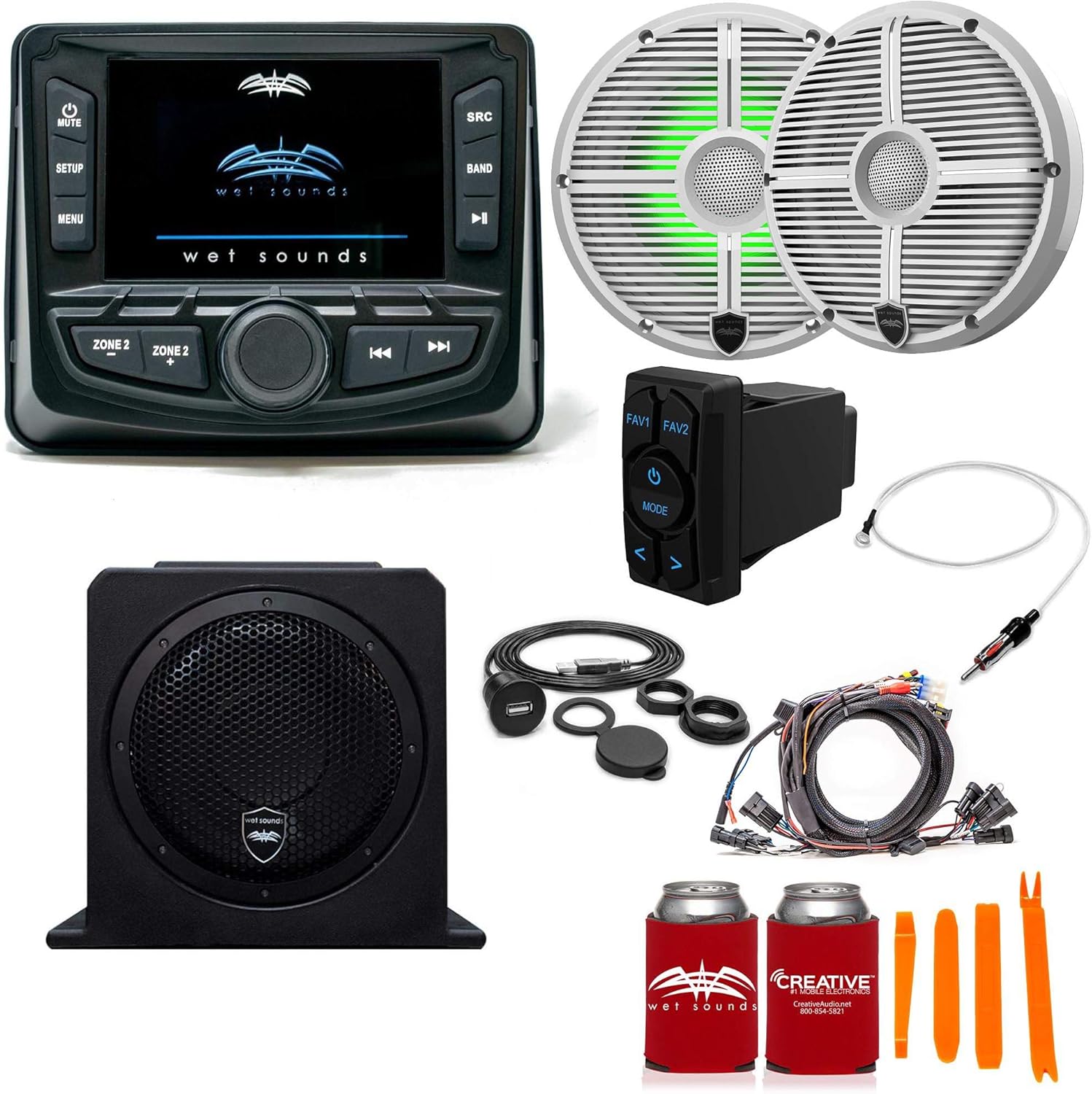 Wet Sounds Ultimate Golf Cart Audio Bundle, Radio, 2-RGB White Grill 6.5