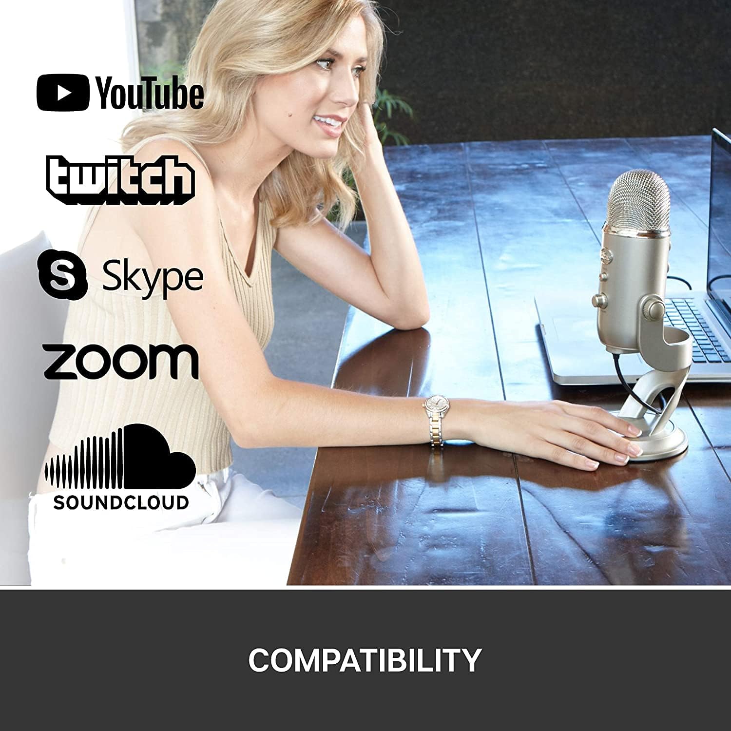 Blue Yeti USB Mic for Recording & Streaming on PC and Mac, 3 Condenser Capsules, 4 Pickup Patterns, Headphone Output and Volume Control, Mic Gain Control, Adjustable Stand - Silver (Renewed)