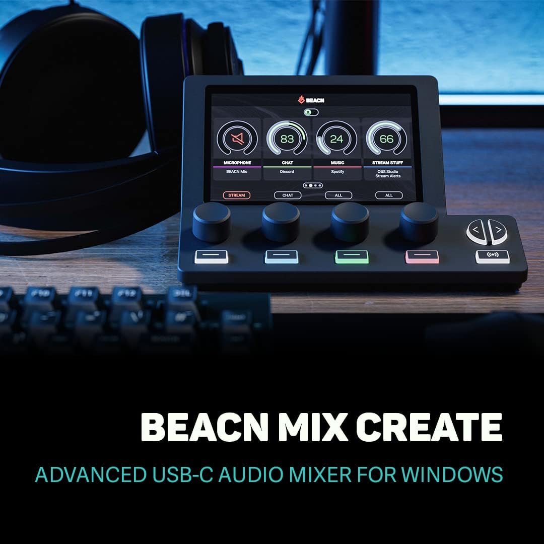 BEACN Mix Create Audio Mixer for PC & Mac | For Content Creators, Gaming & Podcast, PC Audio Mixer with C USB for Twitch & YouTube | Essential Streaming Accessories (Dark)
