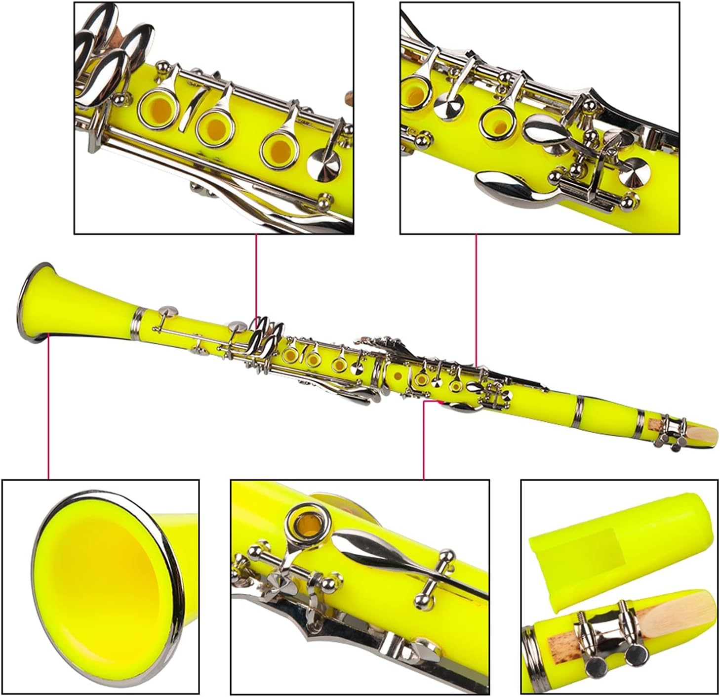Standard Clarinet Yellow ABS Clarinet Bb Cupronickel Plated Nickel 17 Key with Cleaning Cloth Gloves Woodwind Instrument Beginner Clarinet