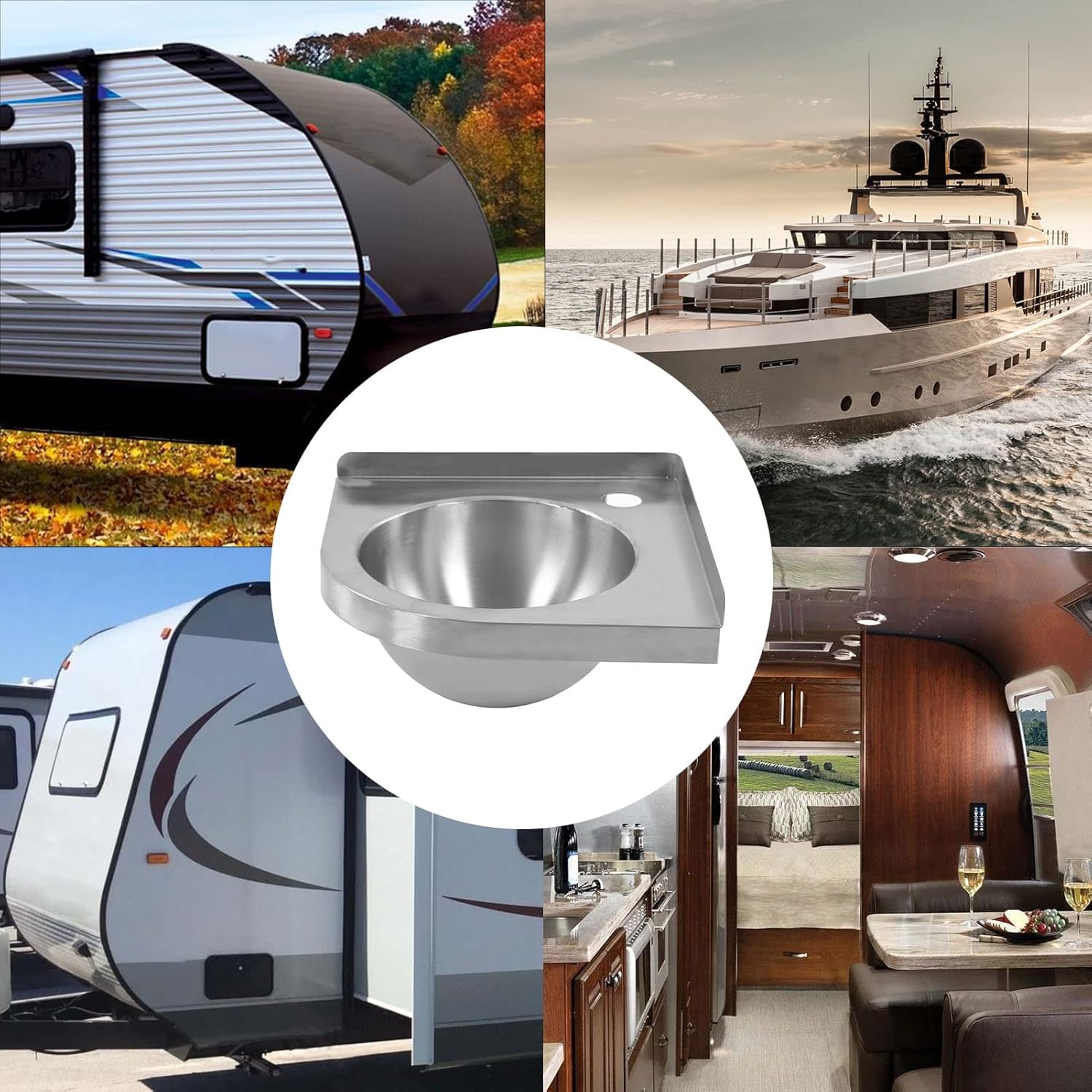 Diydeg Corner Bathroom Sink, Stainless Steel Wall Mount Corner Sink, Single Bowl Small Triangle Basin Sink with 36mm Faucet Mounting Hole for Boat, RV, Kitchen, Bathroom,