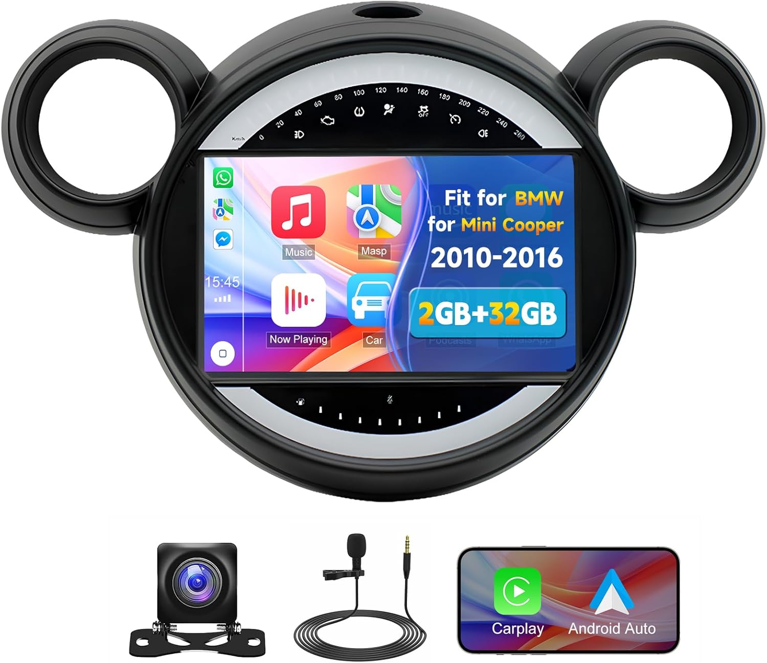 Fit for BMW for Mini Cooper 2010-2016 Car Stereo,2GB+32GB Wireless Carplay Android Auto Car Audio 9inch Touchscreen Car Radio Multimedia Player Support GPS WiFi FM Radio SWC