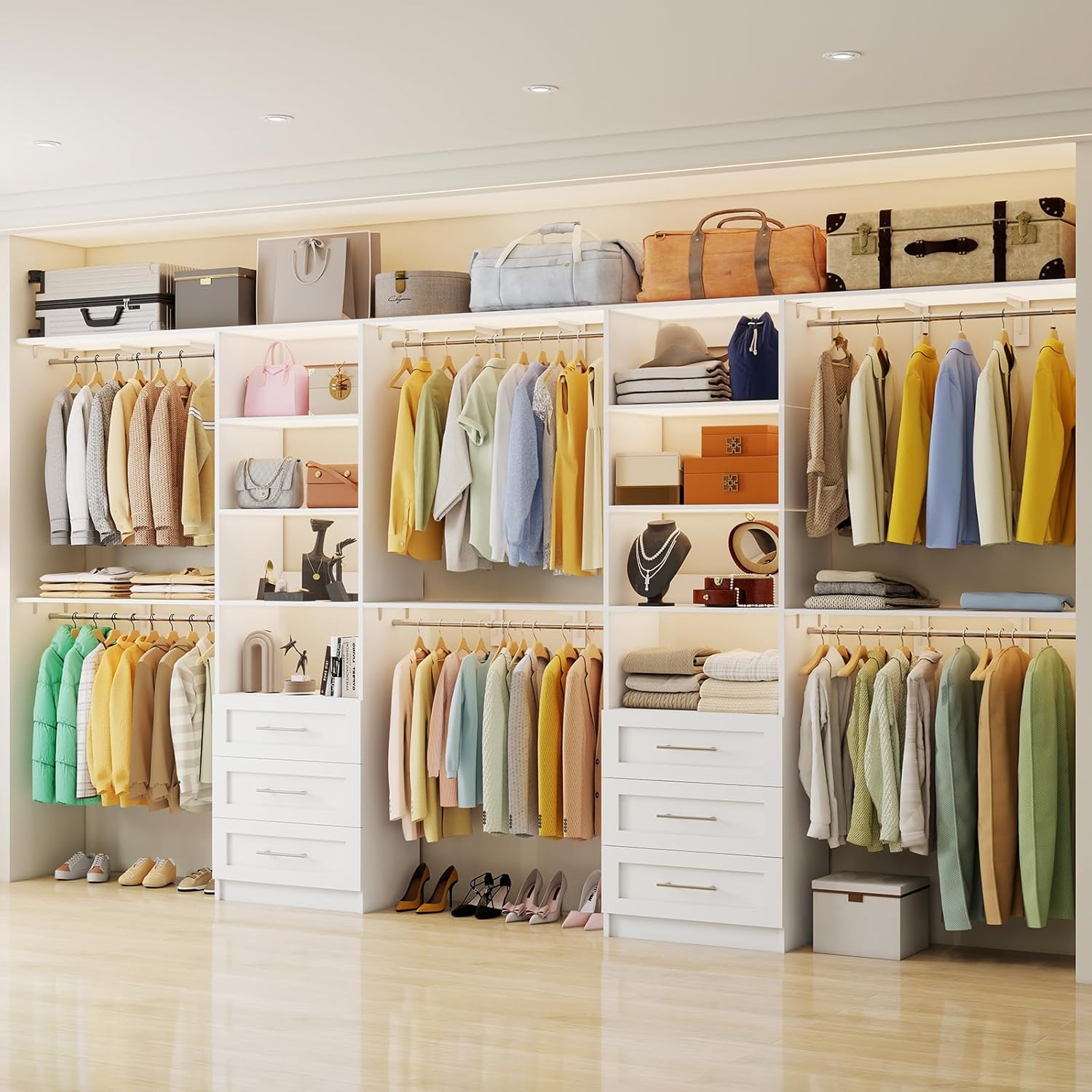 Closet System with Drawers, 8FT-12FT Closet Organizer System 96