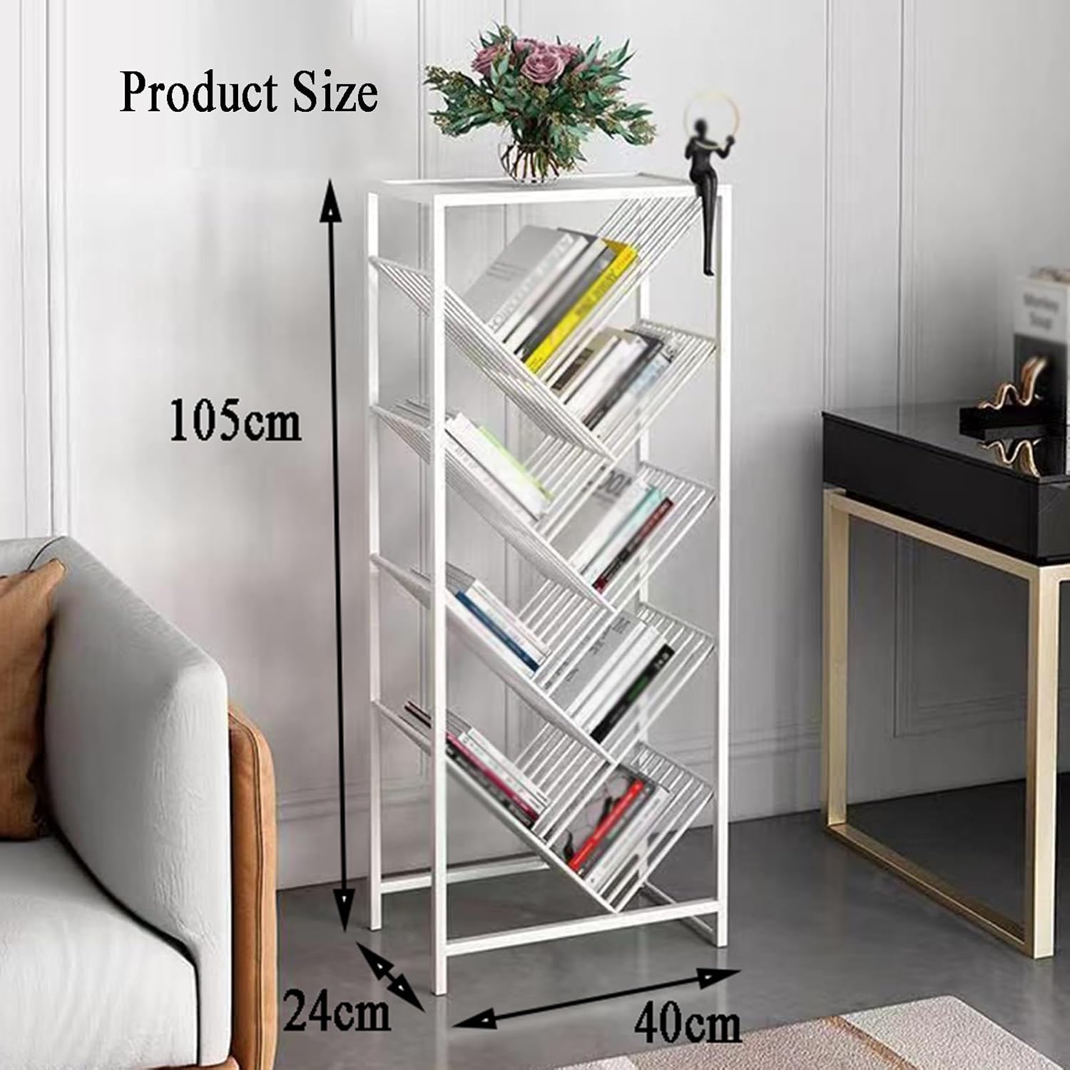 Cube Bookcase, Simple Bookshelf, Freestanding Open Bookshelf, Multi-Layer Home Table, Suitable for Living Room, Study, Reading Corner (Gold/White)(Gold,40 X 24 X 85cm) (White 40 X 24 X 105cm)