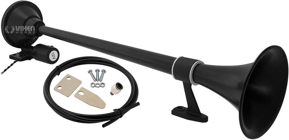 Vixen Horns Train Horn for Truck/Car. Air Horn Black Single Trumpet. Super Loud dB. Fits 12v Vehicles like Semi/Pickup/Jeep/RV/SUV VXH1164B
