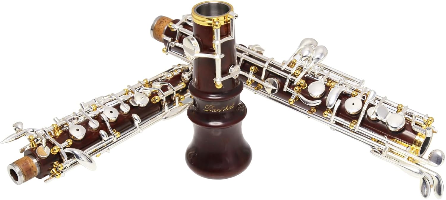 Oboe Professional Performance Level Redwood Body Silver Plated Semi Automatic C Tone with Reeds, Cleaning Cloth, Oboe Swab, Powder Paper, Absorbing Paper, Thumb Rest, Screwdriver, Gloves, Case