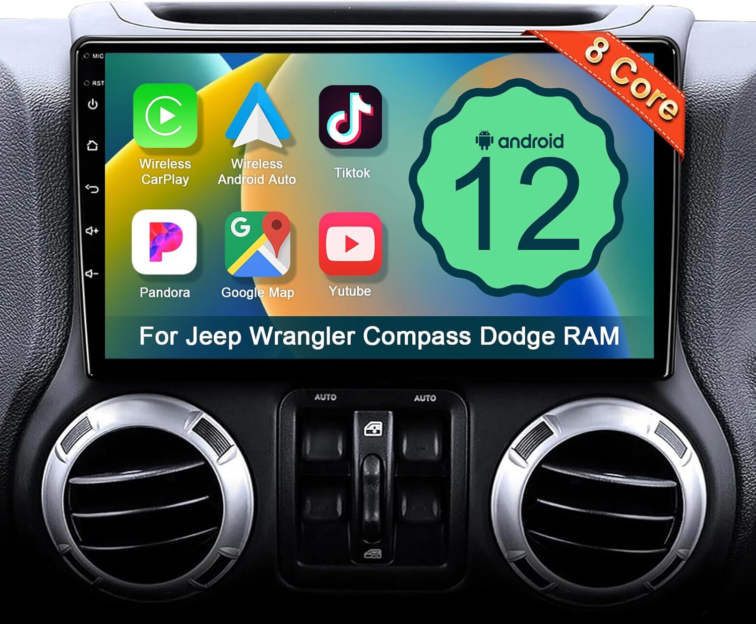 【8 Core】 CRUIOLUT Car Stereo Radio Upgrade for Jeep Wrangler JK 2007-2018 Dodge Ram 2009-2012 Compass Grand Cherokee with Wireless CarPlay/Android Auto 10 '' Touchscreen Head Unit GPS WiFi AM/FM SWC
