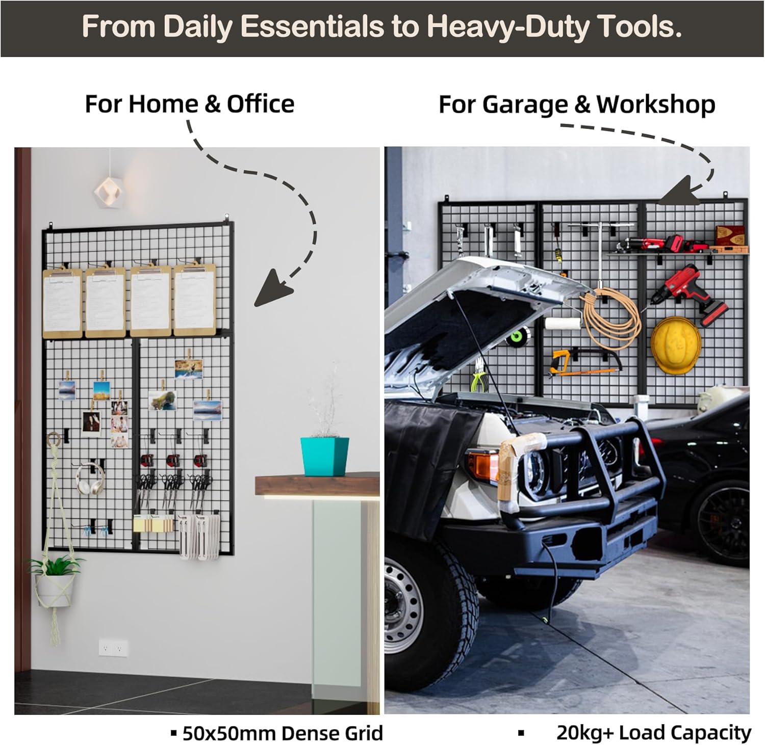 3pcs Grid Wall Panels Display Stand -Wire Grid Hanging Rack with 30 Hooks, Freely Assembled Art Display Panels/Workshop Wall Mount Storage Rack Garage Organization