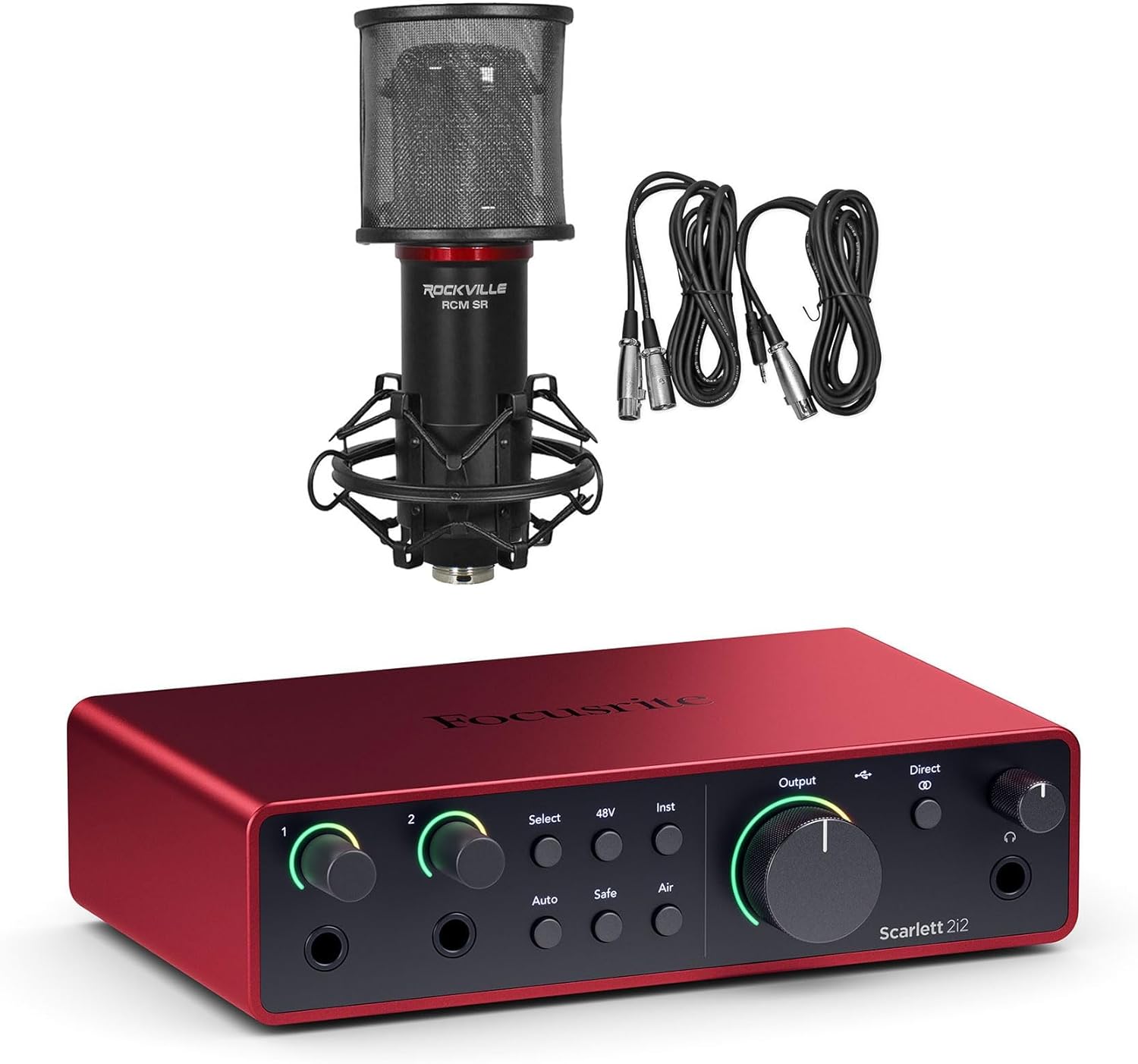 Audiosavings Bundle: Focusrite Scarlett 2i2 4th Gen Studio Recording USB Audio Interface+Software Bundle with Rockville RCM SR Studio/Recording Condenser Microphone Mic w/Samsung Capacitors (2 Items)
