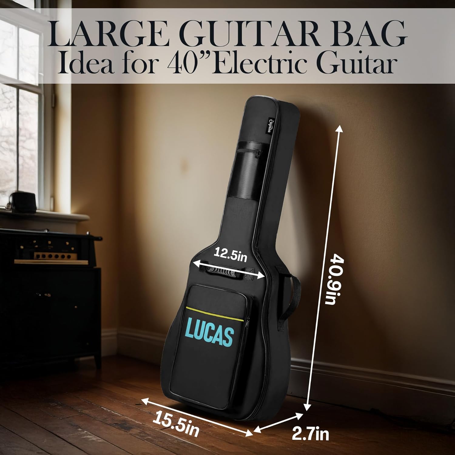Personalized Guitar Gig Bag with Custom Name or Logo, Soft Guitar Case for Electric Guitar – 40.9in Water Resistant Padded Bag with Shoulder Straps, Pockets and Shockproof Bottom, Personalized Gift