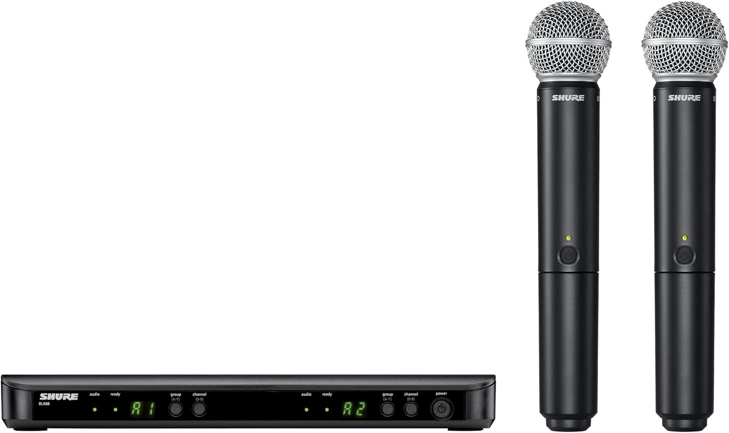 Shure BLX288/SM58 Wireless Microphone System - 14-Hour Battery Life, 300 ft Range, UHF | Includes (2) SM58 Handheld Vocal Mics, Dual Channel Receiver | H10 Band (BLX288/SM58-H10)