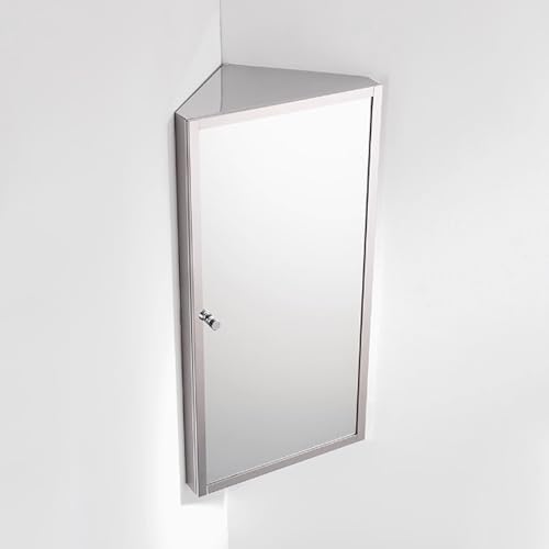 Bathroom Corner Medicine Cabinet, Stainless Steel Bathroom Cabinet Wall Mount with Mirror, Cupboard, Hanging Triple Shelf Storage Cabinet for Bathroom Kitchen Laundry Room Dormitories