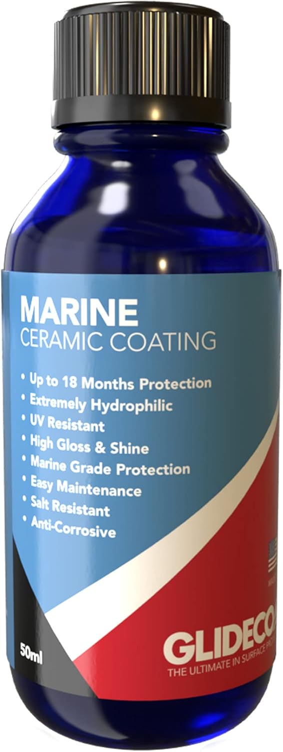 Glidecoat Marine Ceramic Coating - 50ml - UV Protection, Enhanced Gloss, Super Hydrophobic Surface Repels Dirt, Salt, Water and more - DIY Friendly Ceramic Coating for Boats - Boat Wax Alternative