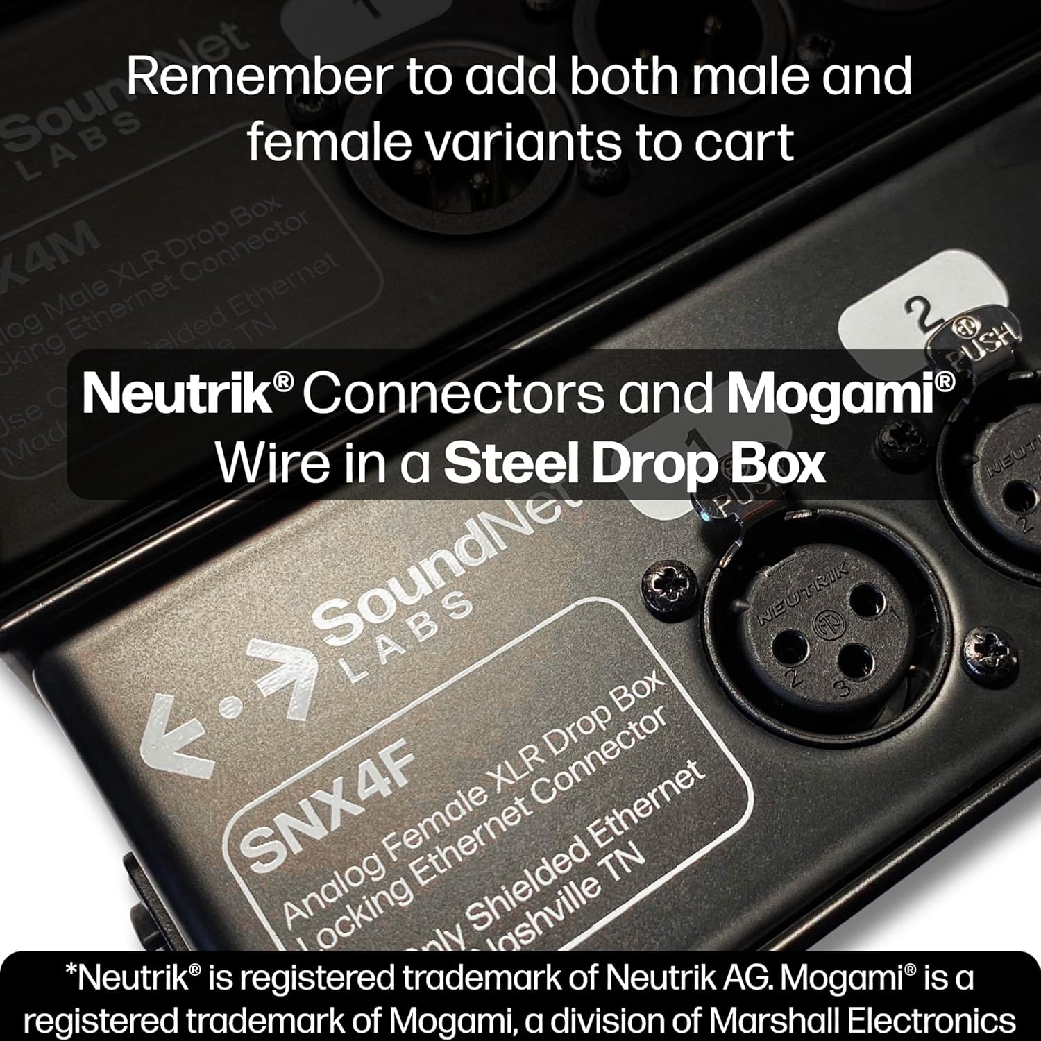 Made in USA - 4ch Audio Over Ethernet Drop Box - XLR Over Cat5-4 Channel Snake - EtherCon Connector (Female)