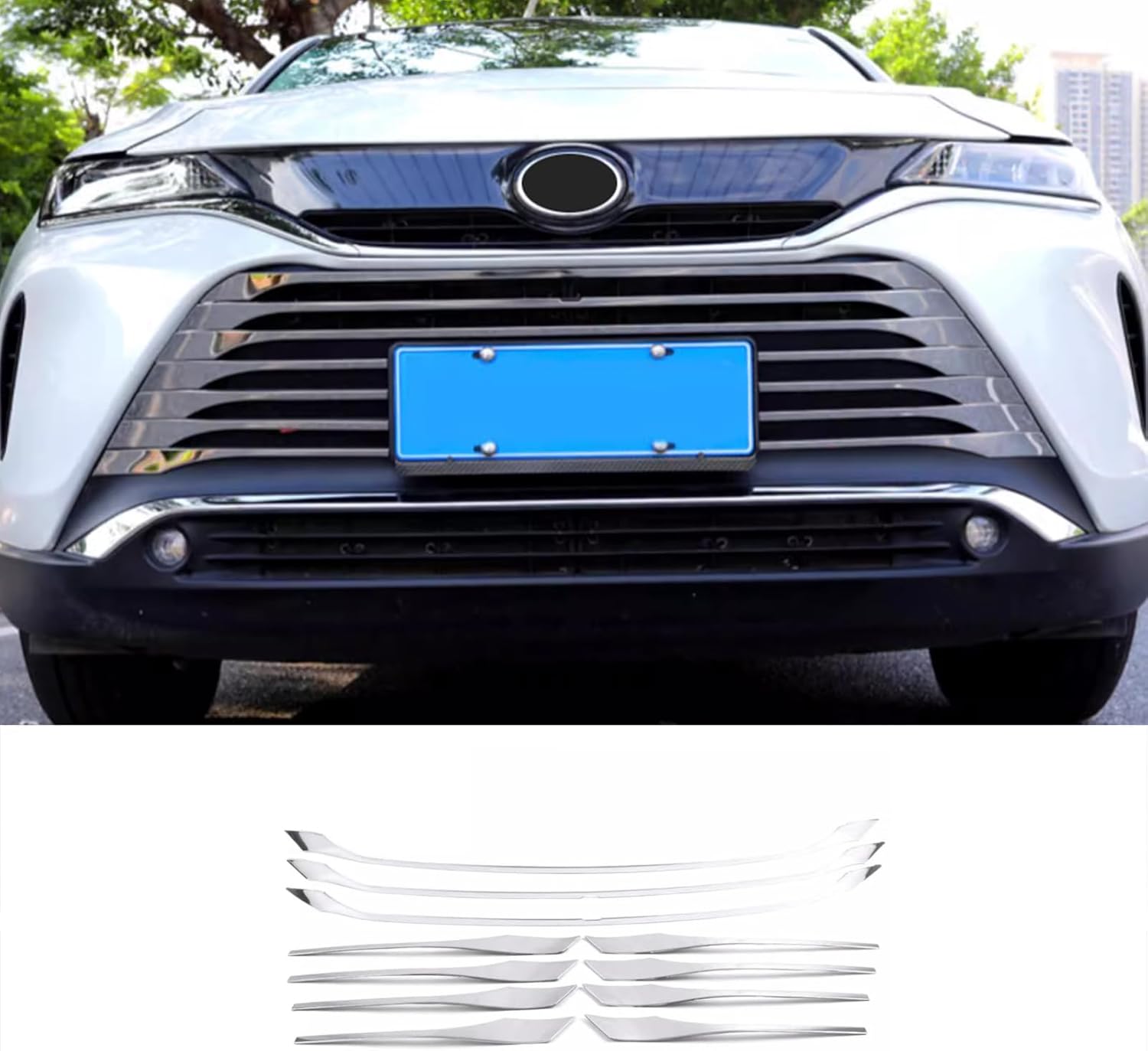 Car Accessories Fit for Toyota VENZA 2021 2022 2023 2024 Front upper-middle Center Grille Grill Cover Trim Molding (Chrome) 11PCS Stainless steel