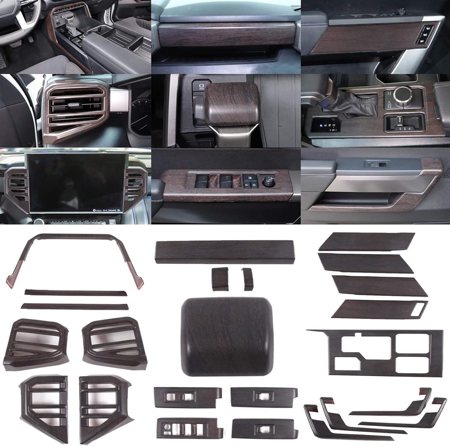 Automotive Interior Trim Oak Striped Trim Accessories for Tundra/Sequoia 2022 2023 Automotive Center Console interiors and Doors (High-end Combination 1)